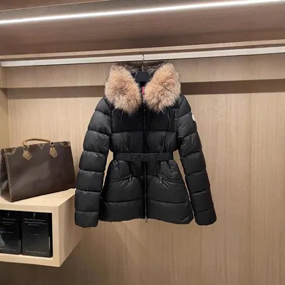 Womenswear listing thumbnail: Moncler Black Down Jacket with Fur Trim Hood